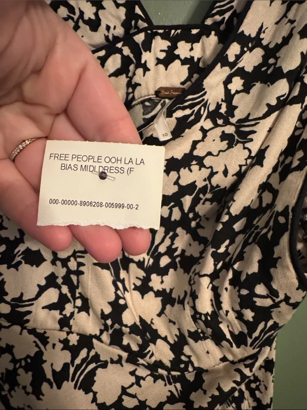 Free People Oh La La Bias Midi Dress in a black and cream floral print 10